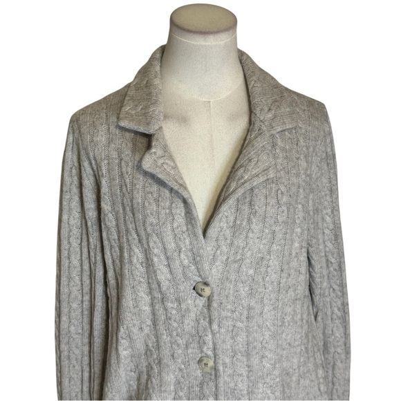 C by Bloomingdale's Light Gray Cable Knit Blazer Cardigan Sweater Soft L Luxury - Picture 4 of 6